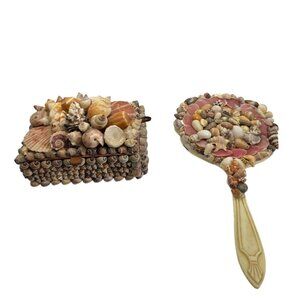 Vintage Seashell Decorative Hand Mirror & Box Set